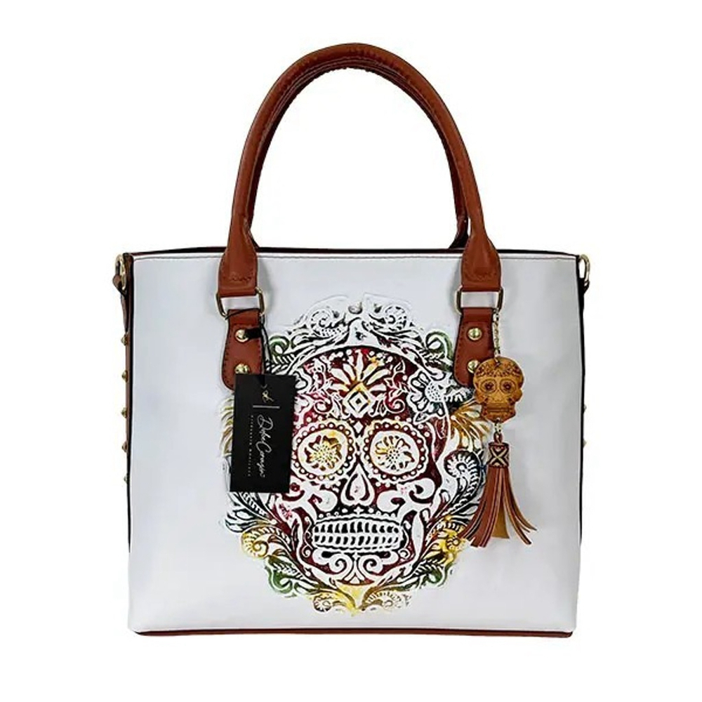 Sugar Skull Multicolor Embossed Tooled Artisan Bag Purse Tote Bolsa Artesanal - Picture 2 of 15